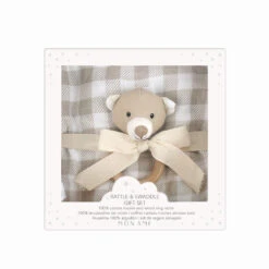 Gingham Bear-Swaddles & Rattle Gift Set(Gingham Bear Swaddles Rattle Gift Set)