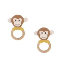 Linen Monkey Wood Rattle--2pcs Assortment(Rt1023)