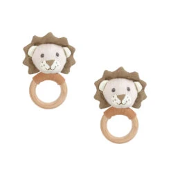 Linen Lion Wood Rattle--2pcs Assortment(Rt1024)