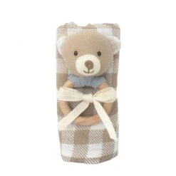 Gingham Muslin And Bear Wood Rattle Gift Set(Sw1002)